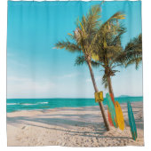 サーフボードオンビーチ装飾用クッション シャワーカーテン (正面)
