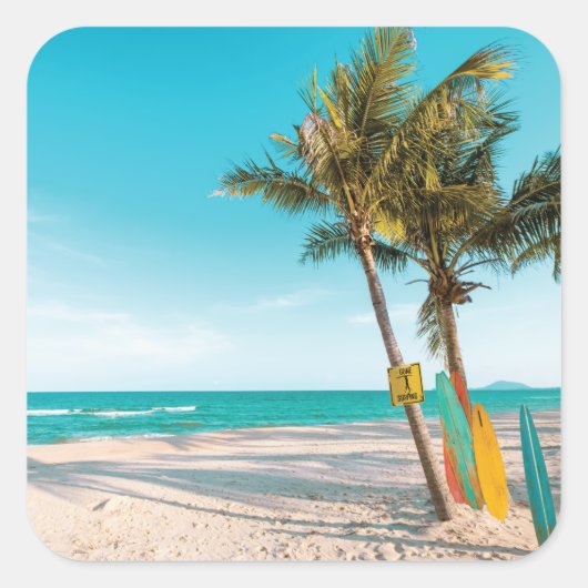 サーフボードオンビーチ装飾用クッション スクエアシール (正面)
