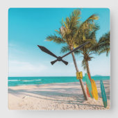 サーフボードオンビーチ装飾用クッション スクエア壁時計 (正面)