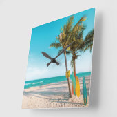 サーフボードオンビーチ装飾用クッション スクエア壁時計 (傾斜)