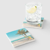 サーフボードオンビーチ装飾用クッション ストーンコースター (横)