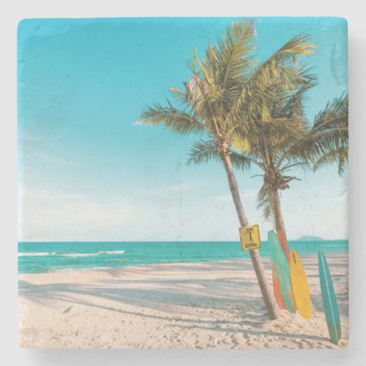 サーフボードオンビーチ装飾用クッション ストーンコースター (正面)