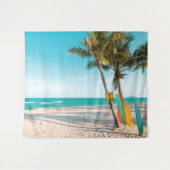 サーフボードオンビーチ装飾用クッション タペストリー (正面(横))