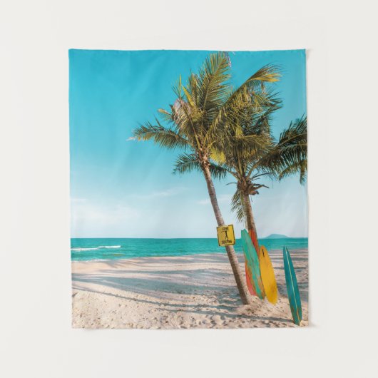 サーフボードオンビーチ装飾用クッション タペストリー (正面)