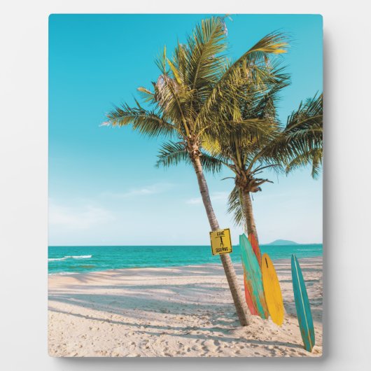 サーフボードオンビーチ装飾用クッション フォトプラーク (正面)