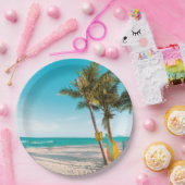 サーフボードオンビーチ装飾用クッション ペーパープレート (パーティー)