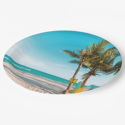 サーフボードオンビーチ装飾用クッション ペーパープレート (アングル)