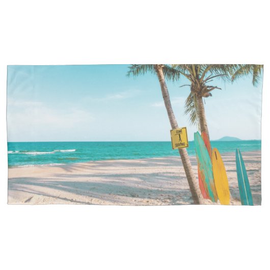 サーフボードオンビーチ装飾用クッション 枕カバー (正面)