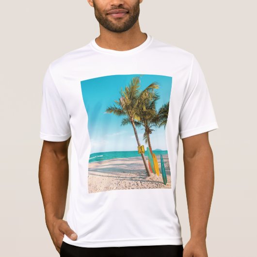 サーフボードオンビーチ装飾用クッション Tシャツ (正面)