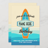 サーフボードオンビーチ誕生日 招待状 (正面/裏面)