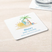 サーフボードサンシャインビーチパームツリーベビーシャワー スクエアペーパーコースター (アングル)