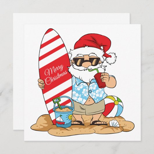 サーフボードサンタのグリーティングカード シーズンカード (正面/裏面)