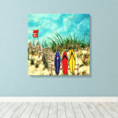 サーフボードサーフアートビーチ油絵 キャンバスプリント (インサイチュ (ウッドフロア))