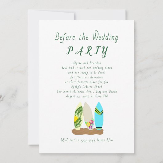 サーフボードデザインの前の結婚式招待状 招待状 (正面)