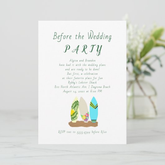 サーフボードデザインの前の結婚式招待状 招待状 (スタンド正面)