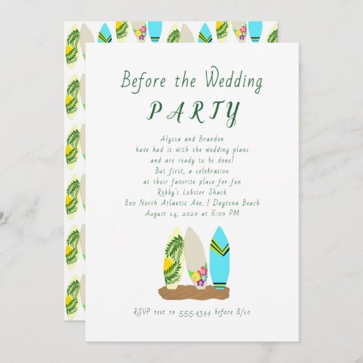 サーフボードデザインの前の結婚式招待状 招待状 (正面/裏面)