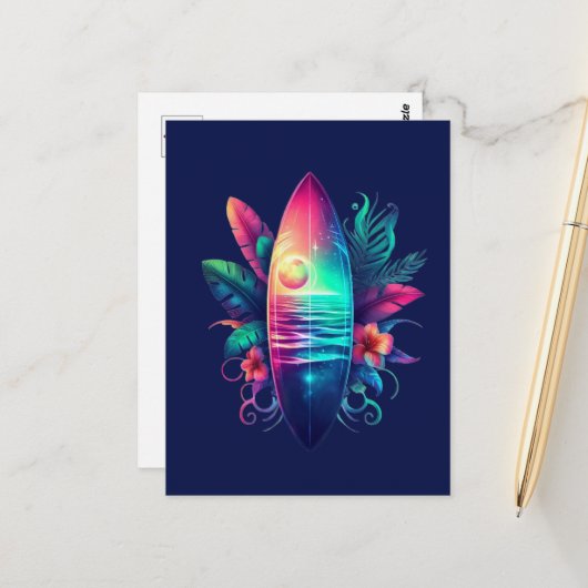 サーフボードトロピカルビーチ ポストカード (正面/裏面インサイチュ)