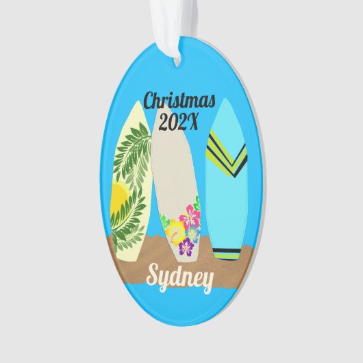 サーフボードパーソナライズされた写真テンプレートクリスマス オーナメント (正面)