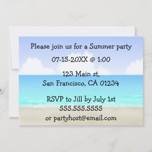 サーフボードビーチパーティの招待状 招待状 (裏面)