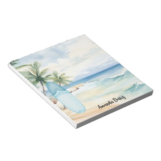 サーフボードビーチ熱帯性ヤシの木 ノートパッド (アングル)
