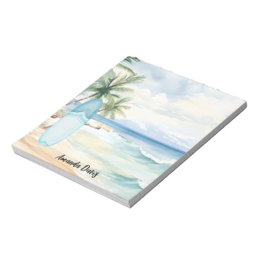 サーフボードビーチ熱帯性ヤシの木 ノートパッド (回転)