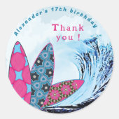サーフボードビーチ誕生日パーティー ラウンドシール (正面)