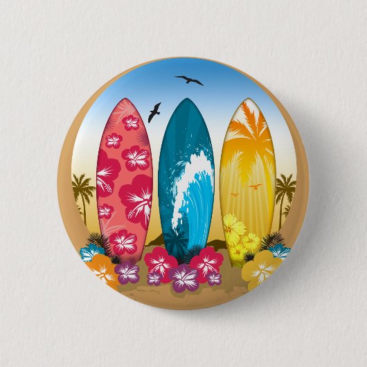 サーフボードビーチ 缶バッジ (正面)