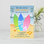 サーフボード上のビーチ子供の誕生日パーティー 招待状 (スタンド正面)