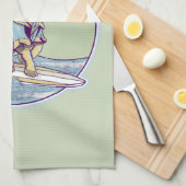 サーフボード上の漫画のヤギ キッチンタオル (四つ折り)