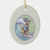 サーフボード上の漫画のヤギ セラミックオーナメント (右)