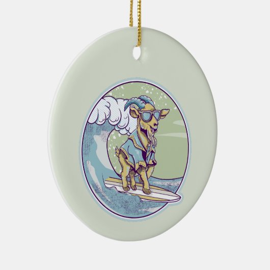 サーフボード上の漫画のヤギ セラミックオーナメント (右)