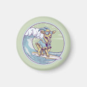 サーフボード上の漫画のヤギ マグネット (正面)