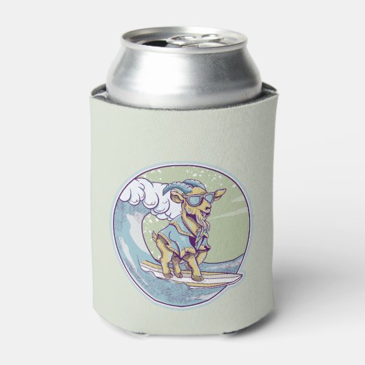 サーフボード上の漫画のヤギ 缶クーラー (缶正面)