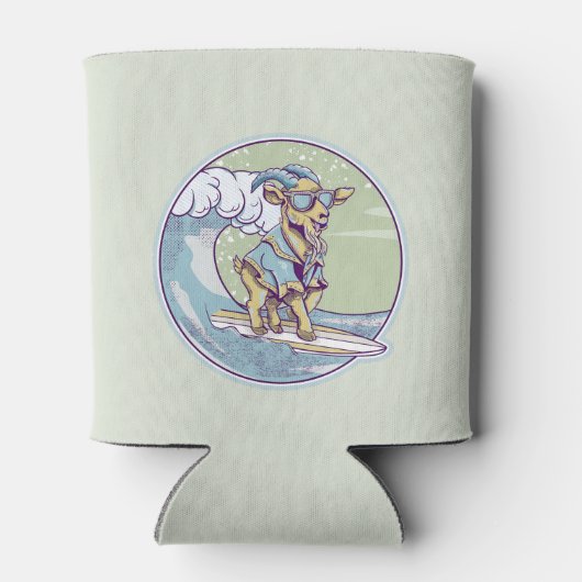 サーフボード上の漫画のヤギ 缶クーラー (裏面)