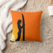 サーフボード付きオレンジサンセットサーファーガール クッション (ブランケット)