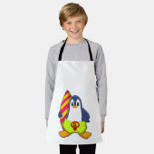 サーフボード付きサーファーとしてのペンギン エプロン (着用した状態)
