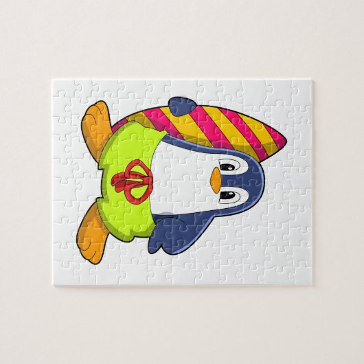 サーフボード付きサーファーとしてのペンギン ジグソーパズル (横)