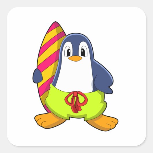 サーフボード付きサーファーとしてのペンギン スクエアシール (正面)