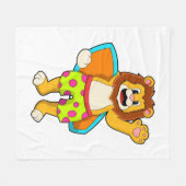 サーフボード付きサーファーとしてのライオン フリースブランケット (正面(横))