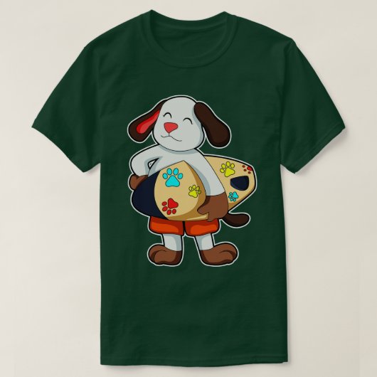 サーフボード付きサーファー犬 Tシャツ (デザイン正面)
