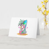 サーフボード付きユニコーンビーチ カード (黄色い花)