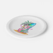 サーフボード付きユニコーンビーチ ペーパープレート (アングル)