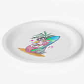 サーフボード付きユニコーンビーチ ペーパープレート (アングル)