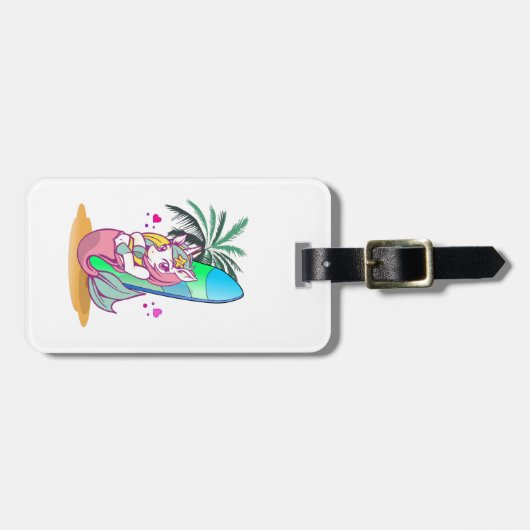 サーフボード付きユニコーンビーチ ラゲッジタグ (正面横)