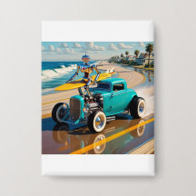 サーフボード付きヴィンテージロボット，ビーチ