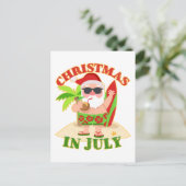 サーフボード付き7月のクリスマス ポストカード (スタンド正面)
