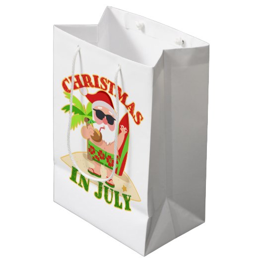 サーフボード付き7月のクリスマス ミディアムペーパーバッグ (正面アングル)