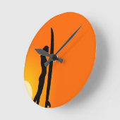 サーフボード付サンセットサーファーガール ラウンド壁時計 (傾斜)