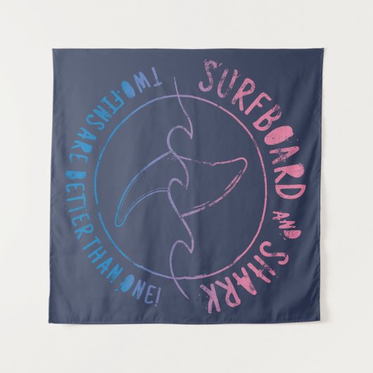 サーフボード及びシャークおもしろいサーファーサーフィンサマー タペストリー (正面(横))
