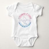 サーフボード及びシャークおもしろいサーファーサーフィンサマー ベビーボディスーツ (正面)